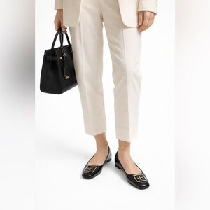 Tory Burch Black Patent Flats with Logo Buckle